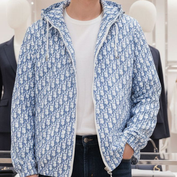 Premium Sky Blue Designer Monogram Hooded Jacket