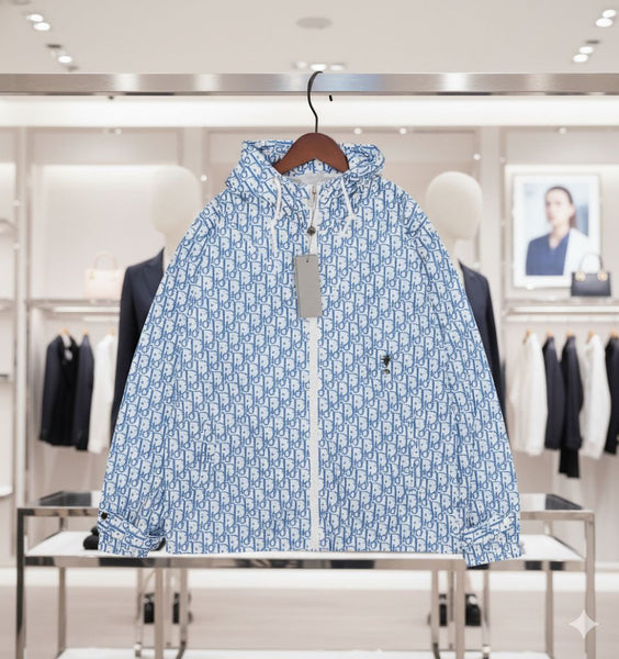 Premium Sky Blue Designer Monogram Hooded Jacket