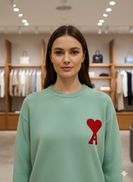 Mint Green Heart Logo Pullover for Women