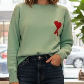 Mint Green Heart Logo Pullover for Women