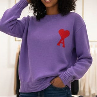 Premium Classic Lavender Knit Pullover with Heart Logo For Woman