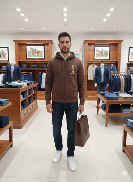 Luxury Classic Brown Polo Bear Zip-Up Hoodie