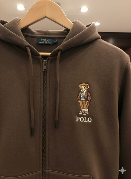 Luxury Classic Brown Polo Bear Zip-Up Hoodie