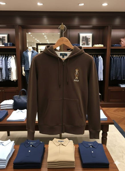 Luxury Classic Brown Polo Bear Zip-Up Hoodie