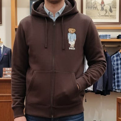 Premium Classic Brown Embroidered Bear Zip-Up Hoodie