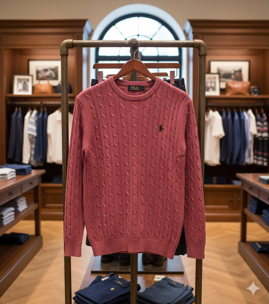 Elegant Rose Pink Cable Knit Sweater for Women