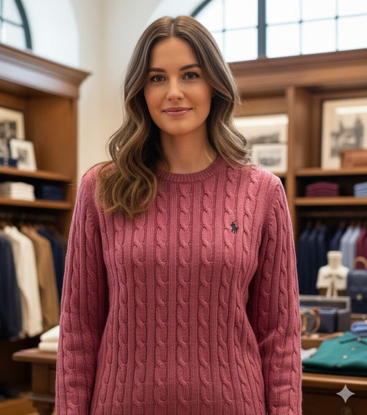 Elegant Rose Pink Cable Knit Sweater for Women