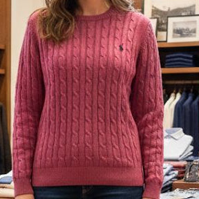 Elegant Rose Pink Cable Knit Sweater for Women