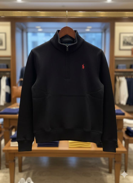 Elegant Classic Black Half-Zip Sweatshirt for Men