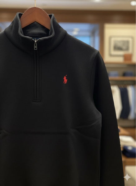 Elegant Classic Black Half-Zip Sweatshirt for Men