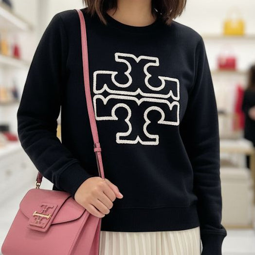 Stylish Black Sweatshirt with Embroidered Front Design