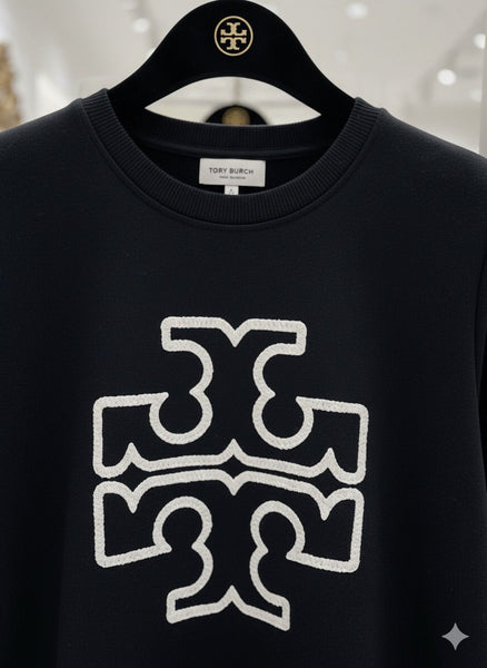 Stylish Black Sweatshirt with Embroidered Front Design