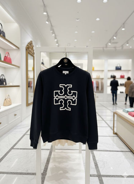 Stylish Black Sweatshirt with Embroidered Front Design