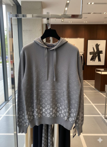 Elegant Grey Designer Hoodie with Signature Pattern