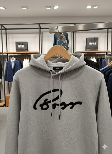 Luxury Imported Grey Signature Logo Hoodie for Men
