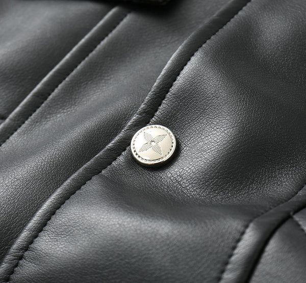Premium Black Leather Jacket with Signature Monogram Design
