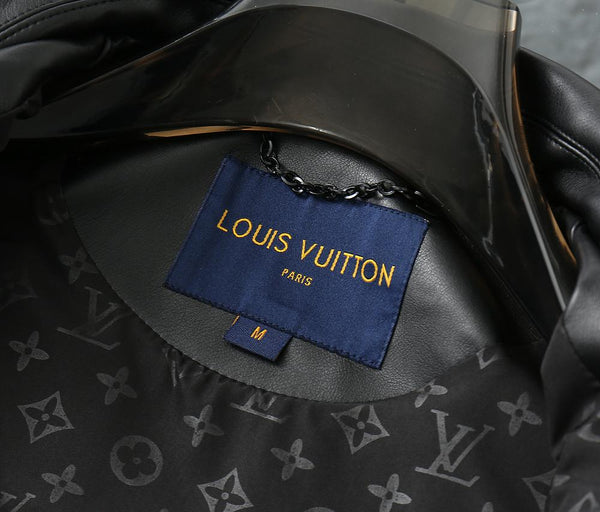 Premium Black Leather Jacket with Signature Monogram Design