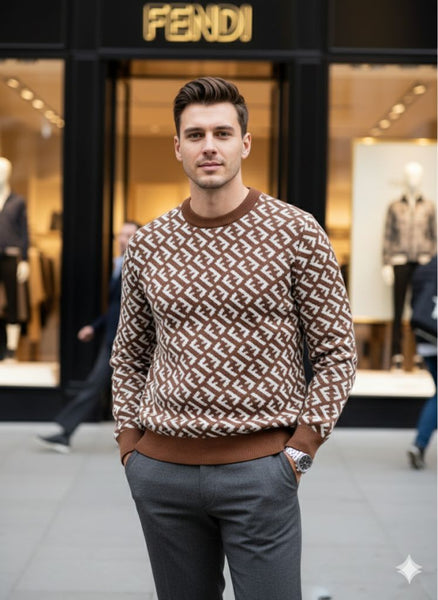 Luxury Brown Monogram Knit Sweater