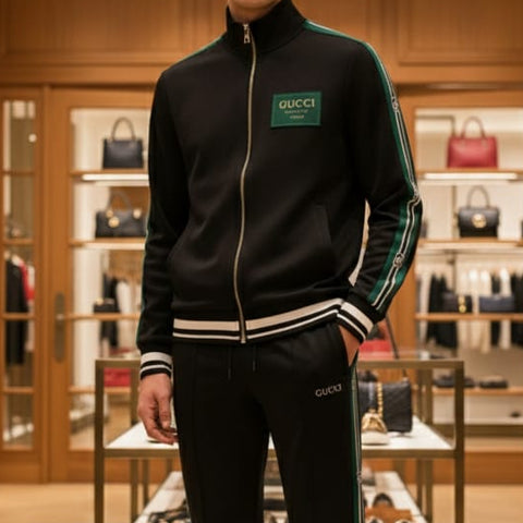 Imported Black and Green Stripe Technical Tracksuit