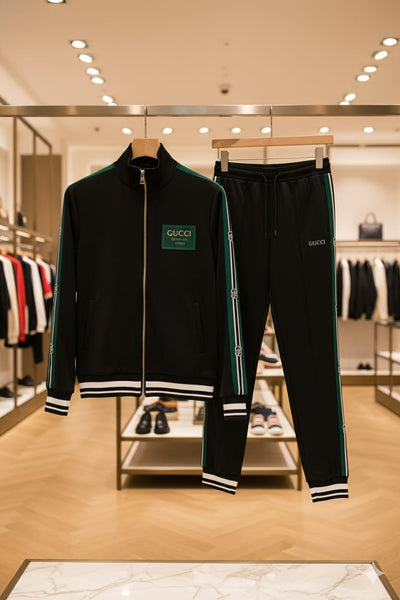 Imported Black and Green Stripe Technical Tracksuit