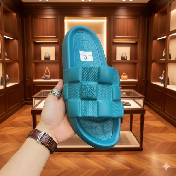 Luxury  Mule Maxi  Sky Blue Damier Sandals