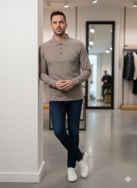 Premium Men's Long-Sleeve Polo Shirt