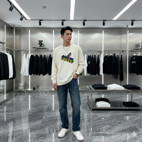 Premium Cream Designer Sweatshirt with 3D Logo Print