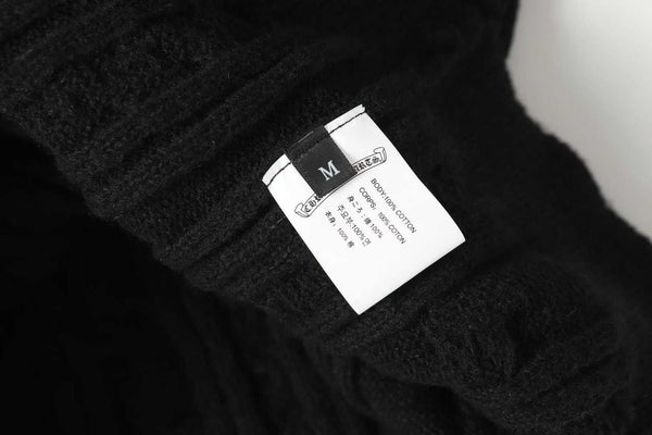 Luxury Black Cable Knit Rugby Polo Sweater