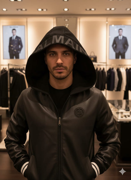 Luxury Hooded Leather Bomber Jacket