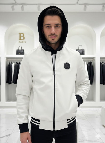 Luxury Hooded Leather Bomber Jacket