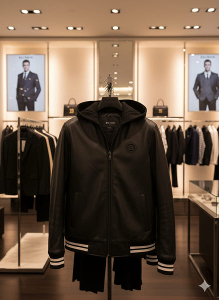 Luxury Hooded Leather Bomber Jacket