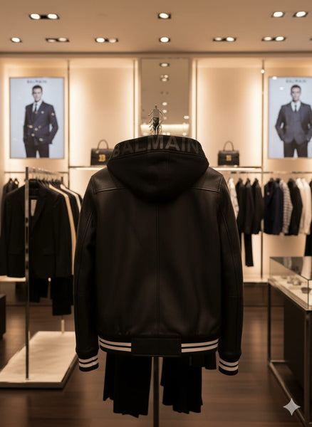 Luxury Hooded Leather Bomber Jacket