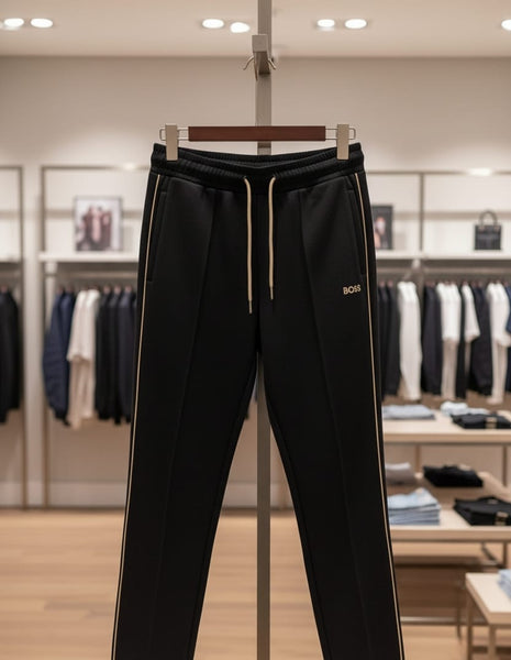 Branded Black Tracksuit with Beige Side Stripes