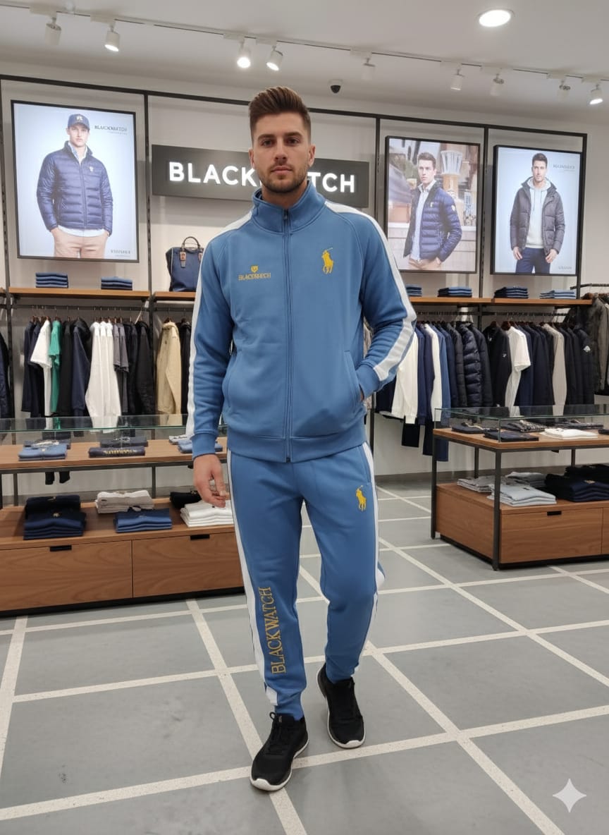 Branded Blackwatch Sky Blue Track Suit  Sporty Style with Premium Comfort