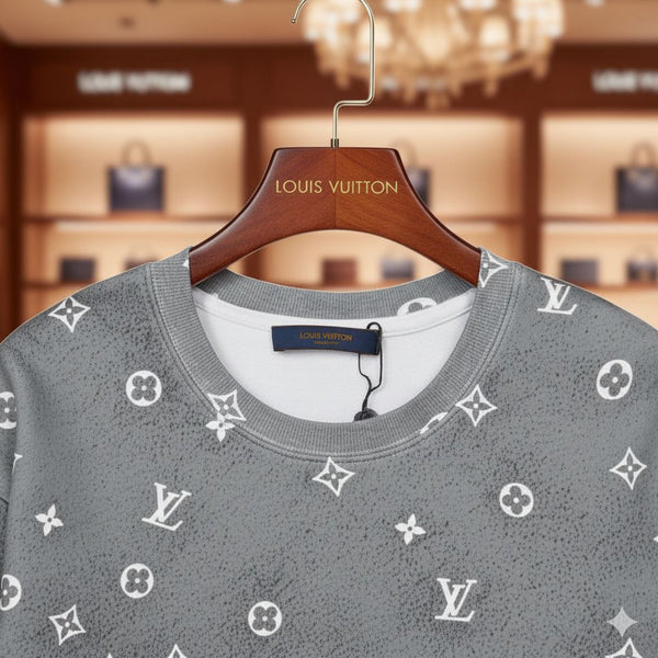 Branded Grey and White Monogram Gradient Crewneck Sweatshirt