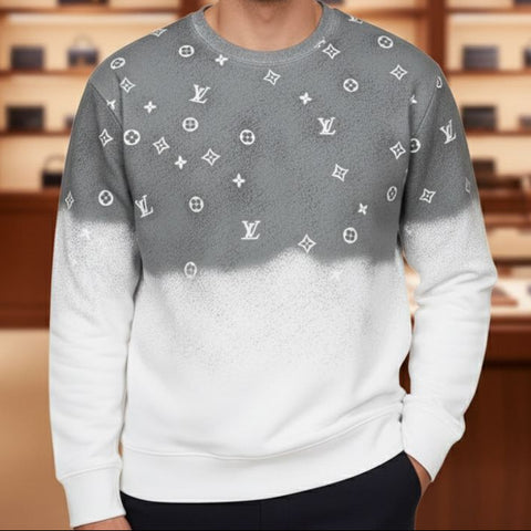 Branded Grey and White Monogram Gradient Crewneck Sweatshirt