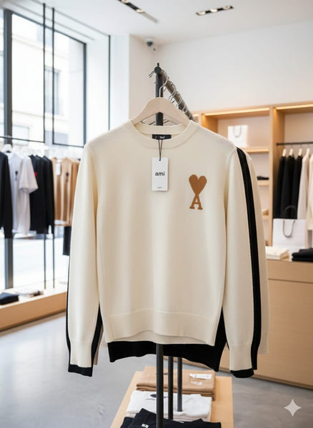 Premium Cream Knit Sweater with Heart “A” Chest Logo
