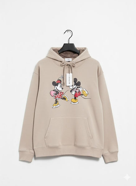 Cartoon Printed Beige Hoodie Cute Casual Winter Wear