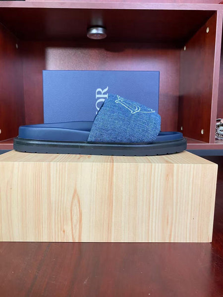 Blue Denim Logo Slide Sandals Luxury Casual Comfort Wear