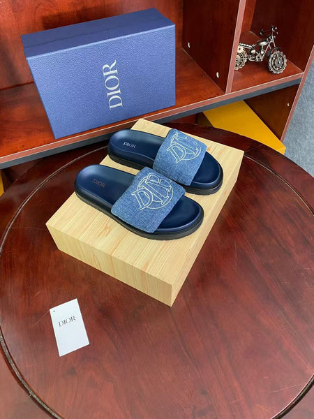 Blue Denim Logo Slide Sandals Luxury Casual Comfort Wear
