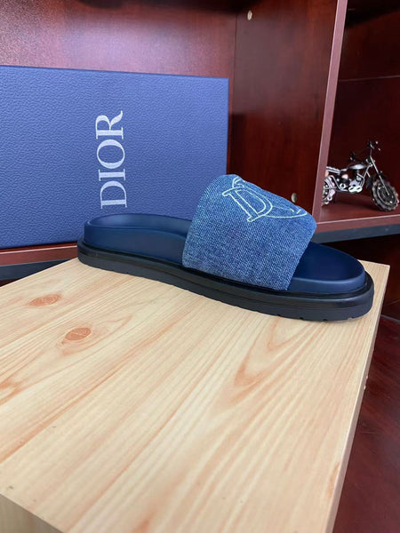 Blue Denim Logo Slide Sandals Luxury Casual Comfort Wear