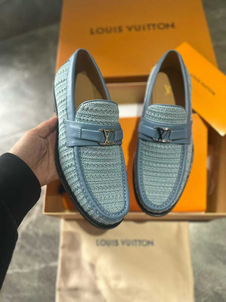 Elegant Imported Sky-blue  Woven Loafers  Premium Luxury Casual Shoes
