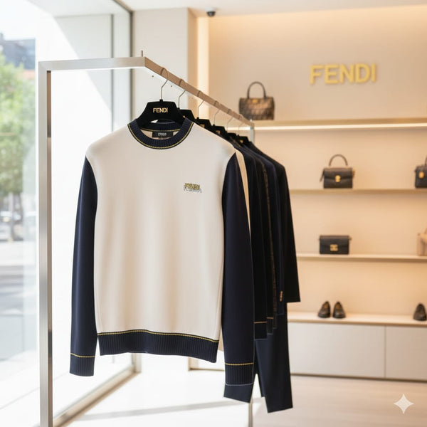 Men’s Premium White & Navy Color-Block Sweater