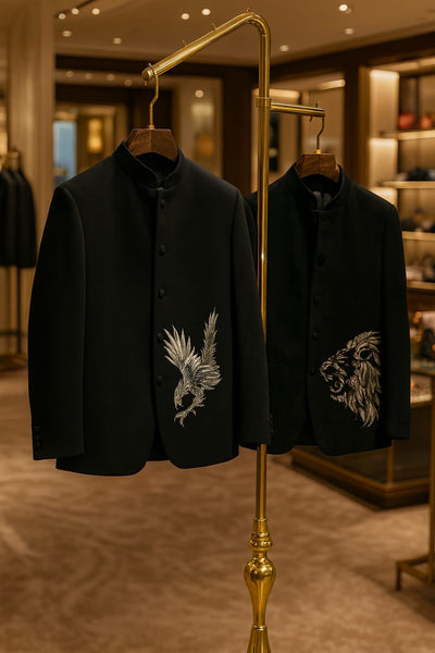 Men’s Luxury Black Embroidered Bandhgala Blazer