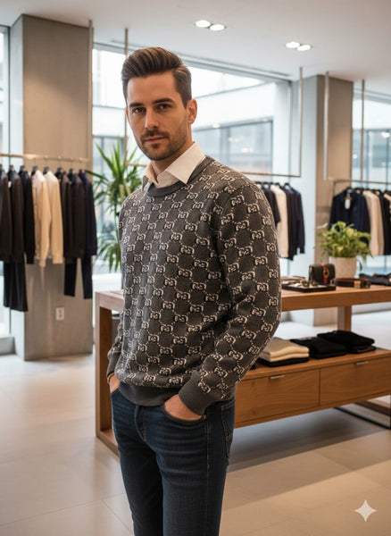 Premium Designer Monogram Knit Pullover Stylish Winter Essential