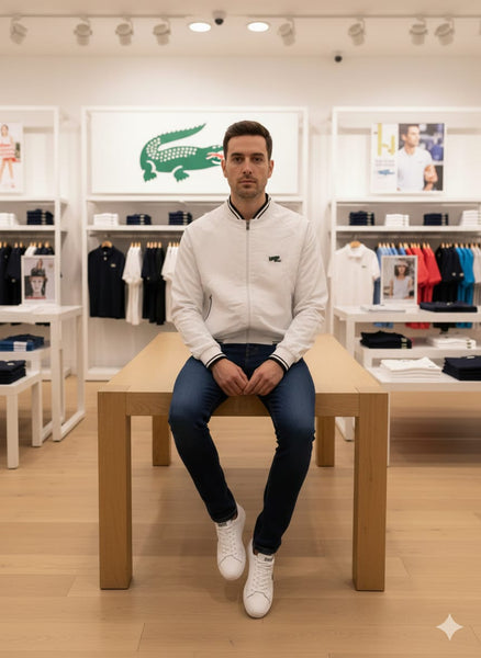 Classic White Zip-Up Men’s Jacket with Sporty Ribbed Finish