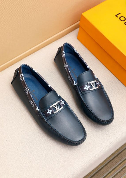 Premium Blue Men’s Designer Loafers with Metal Logo Detail