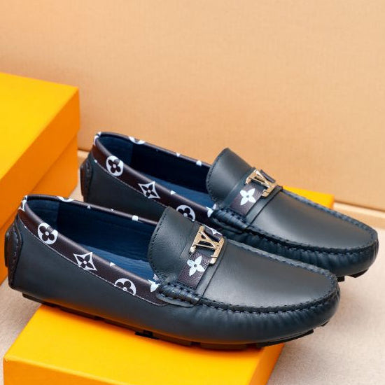 Premium Blue Men’s Designer Loafers with Metal Logo Detail