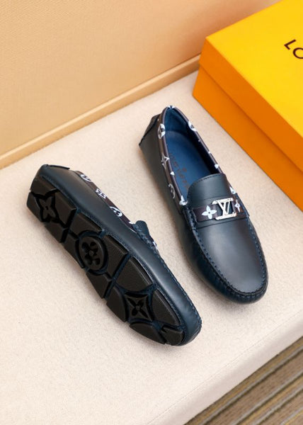 Premium Blue Men’s Designer Loafers with Metal Logo Detail