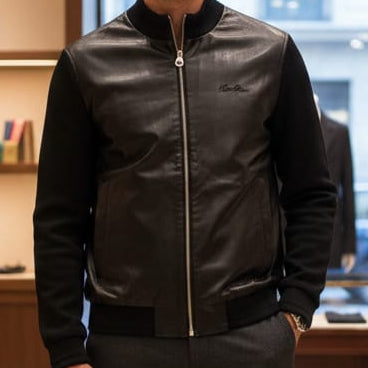Luxury imported Brand  Classic Leather Bomber Jacket